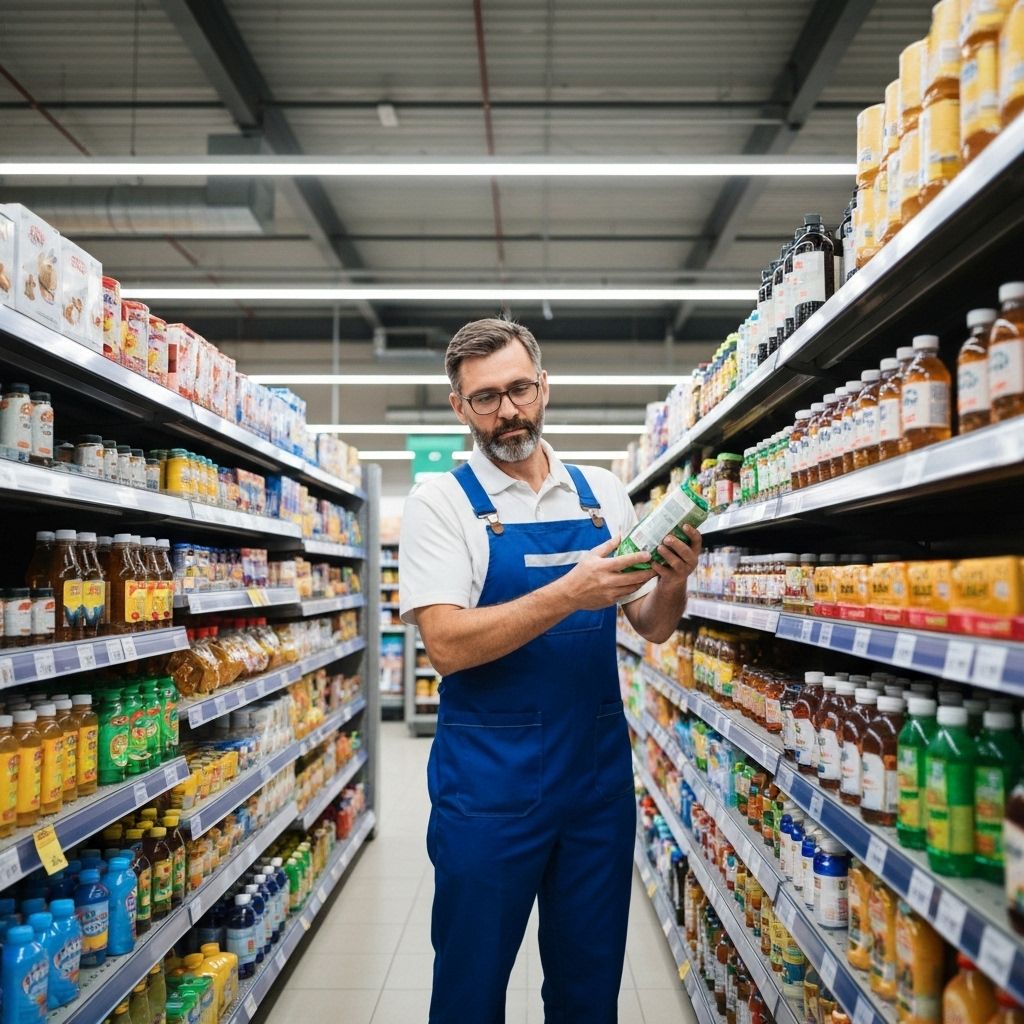 Repositor profissional trabalhando em supermercado